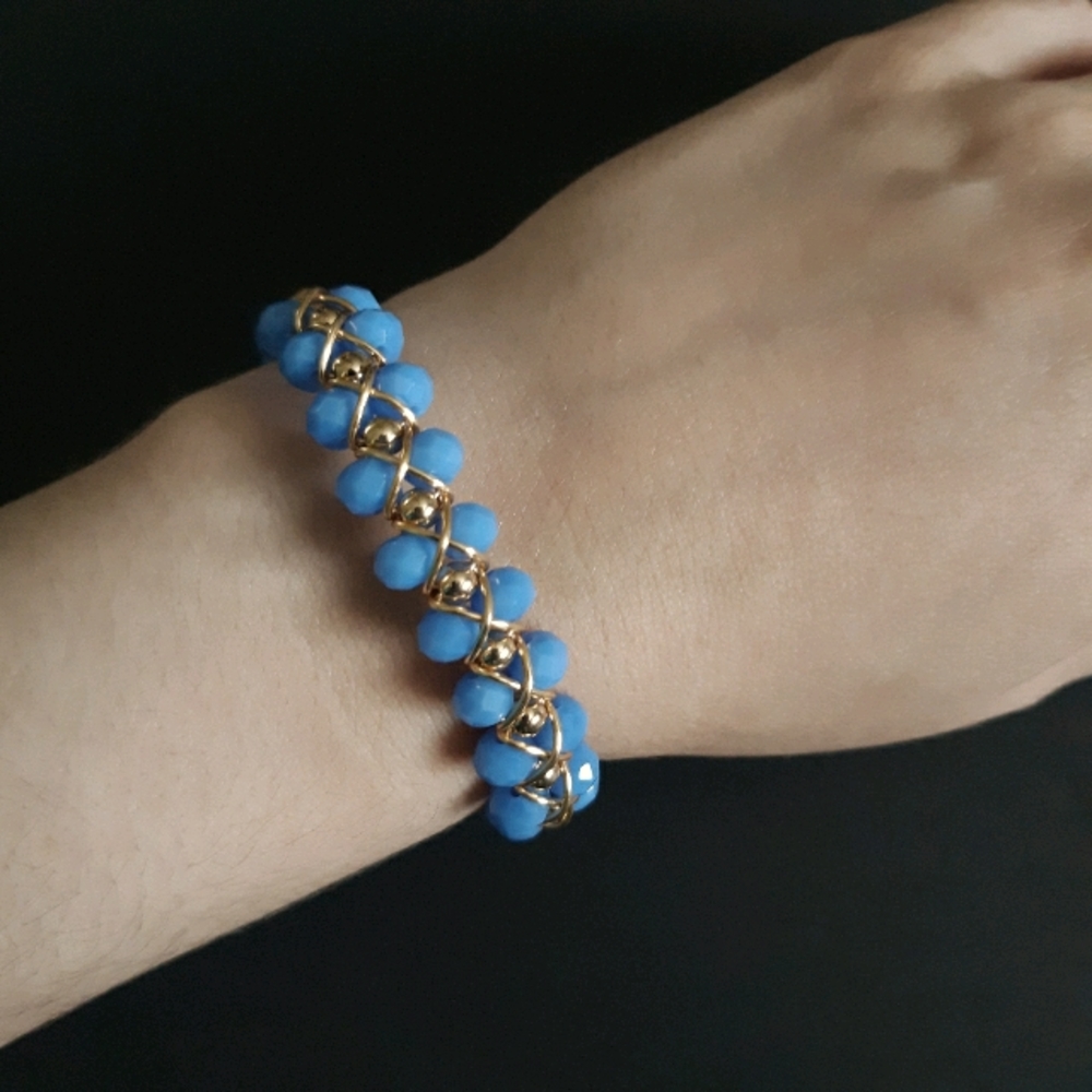 Beaded Wire Bracelet- Light Cornflower